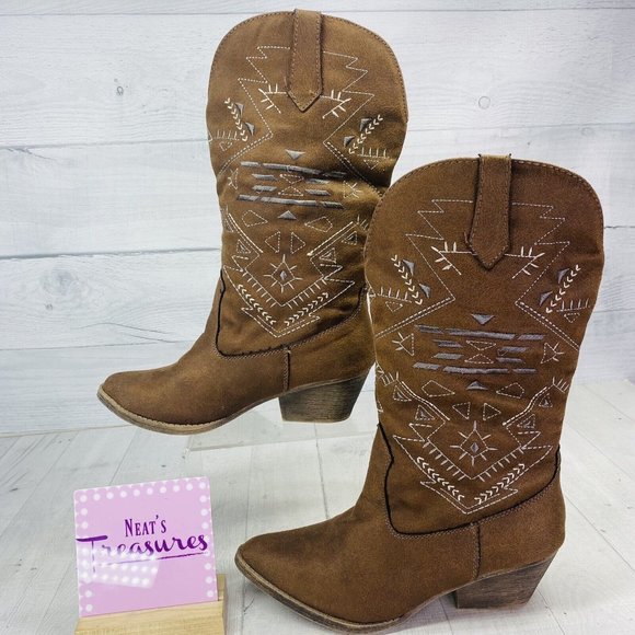 Cinak Women CO87 Microfiber Fabric Maya Design Pull On Cowboy Boots Size 6.5 M - Picture 1 of 13